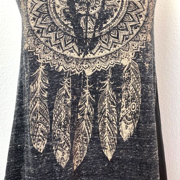 One Clothing Sheer Black Tribal Cow Skull Tank Top SM Biker Boho Festival Goth - Picture 4 of 8